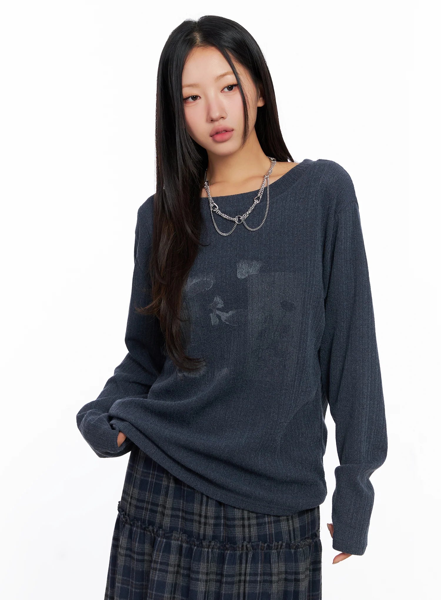 Oversized Ribbed Knit Long Sleeve Top CO515