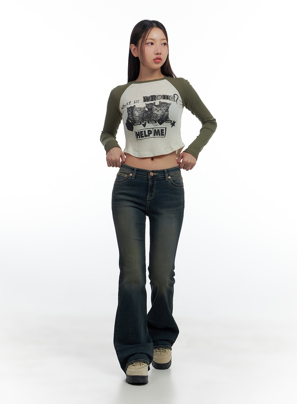 Graphic Raglan Cotton Crop Top CS424