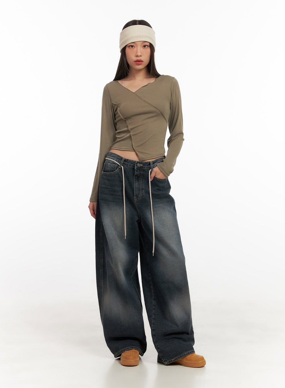 Vivian Washed Cotton Baggy Jeans CD409