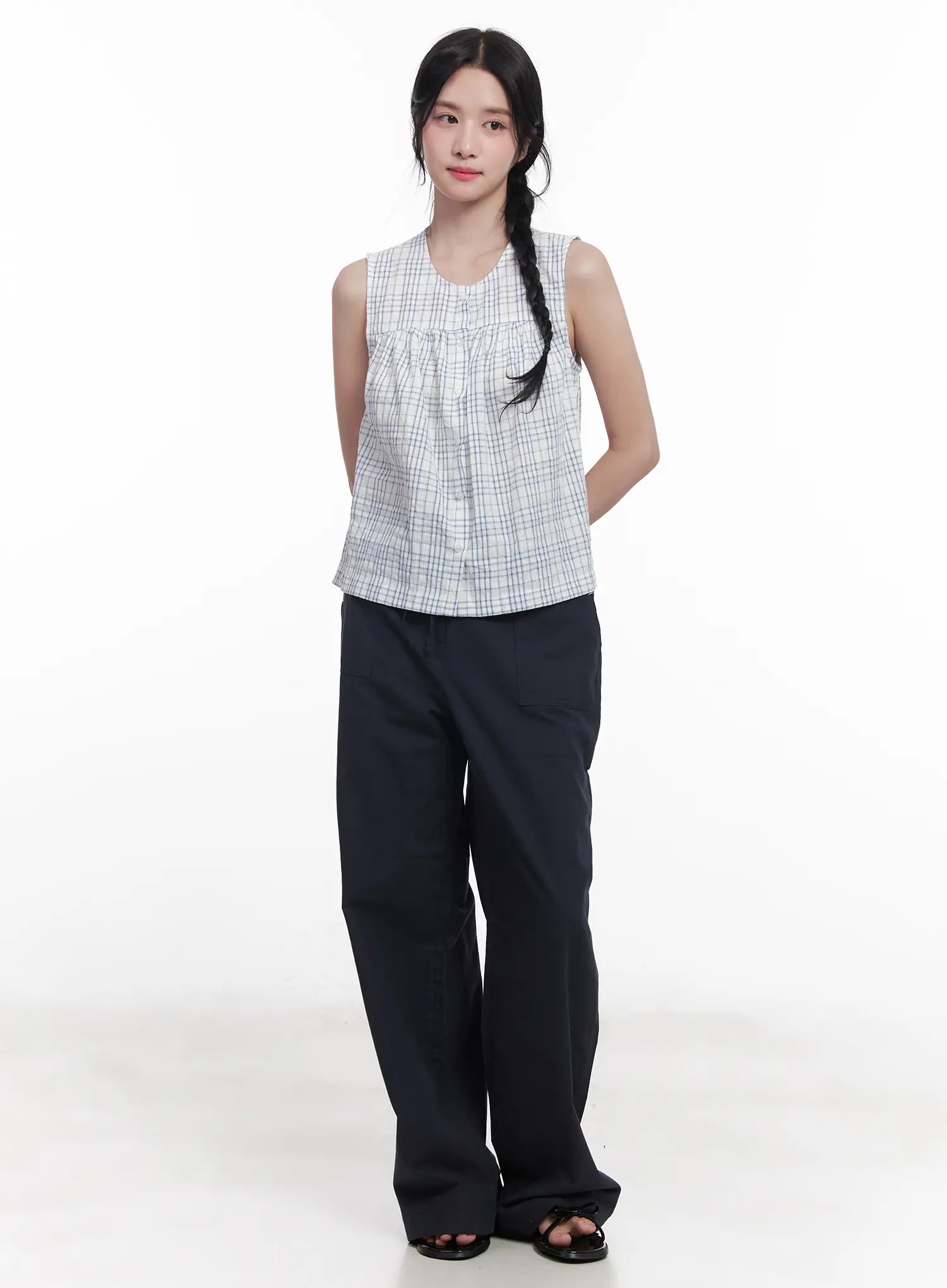 Plaid Sleeveless Blouse CU523