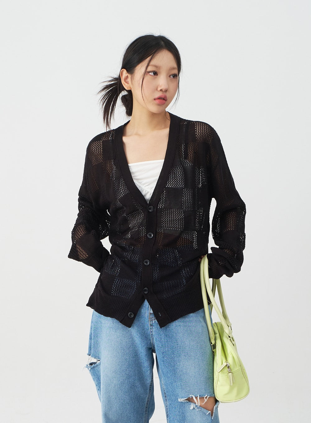 Checkered Oversized Cardigan CJ09