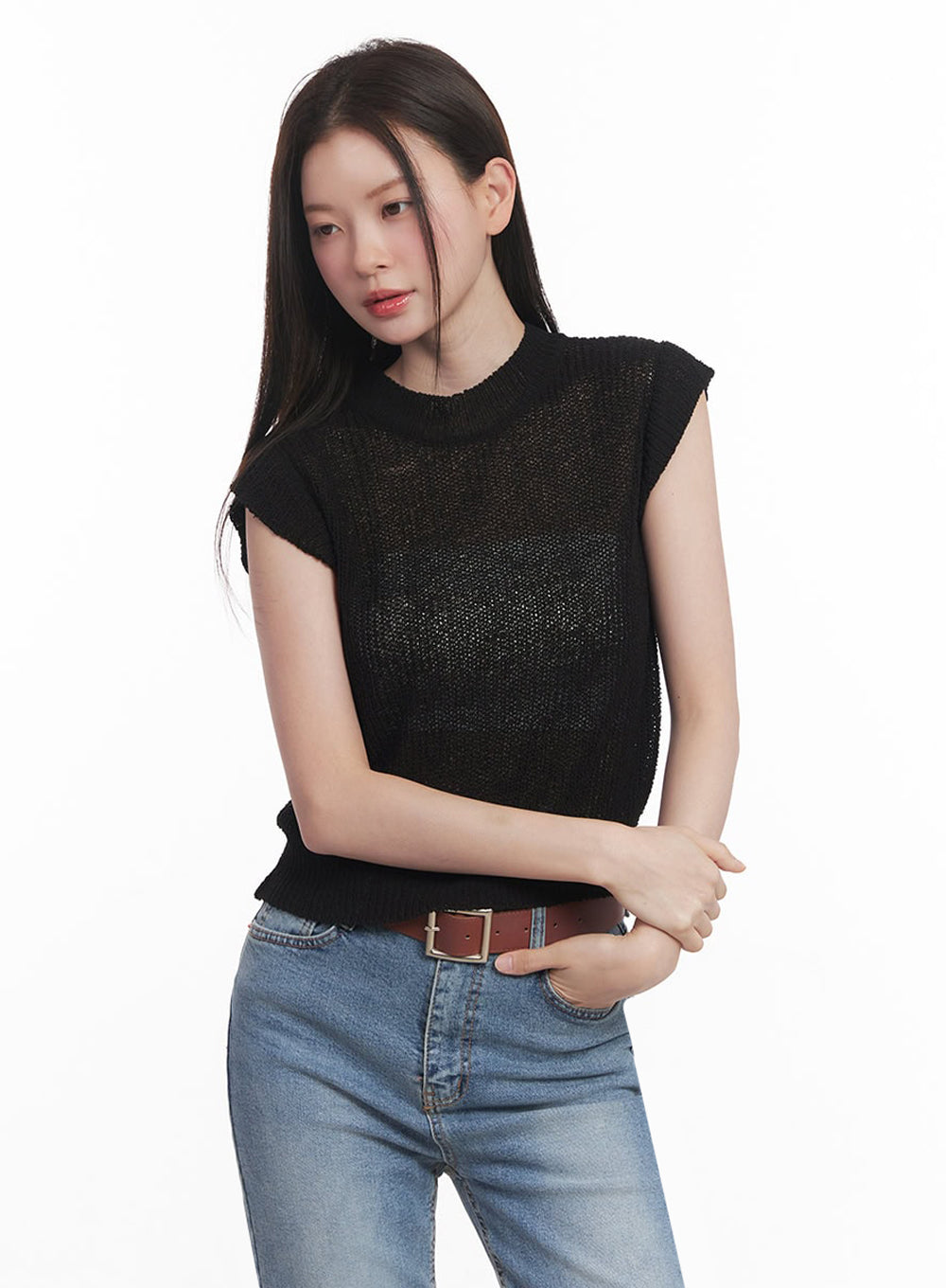 Sheer Mock-Neck Knit Top IY508