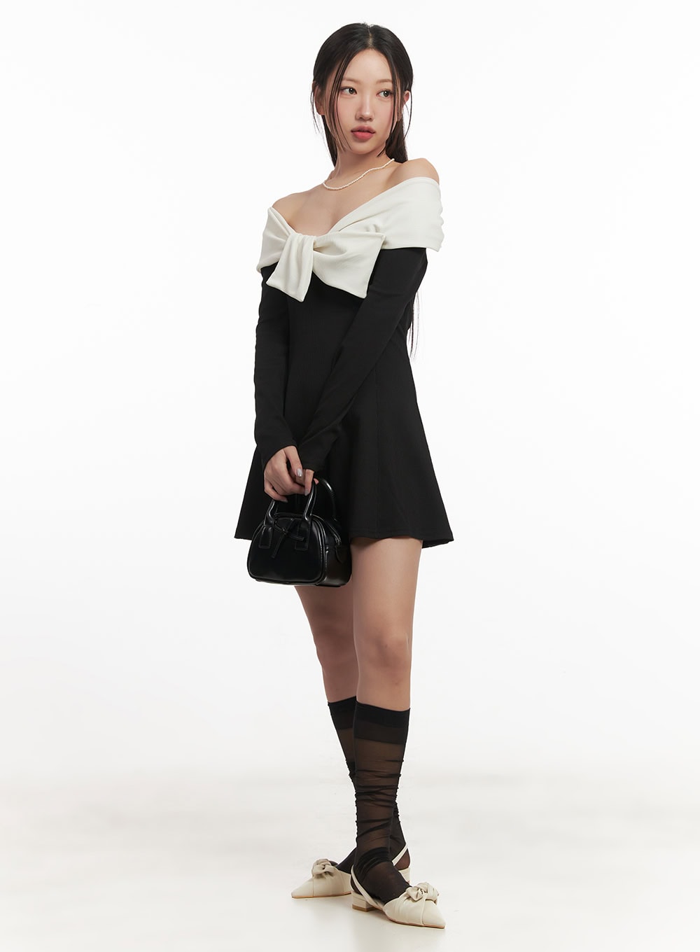 A-Line Ribbon Off-Shoulder Mini Dress CF520