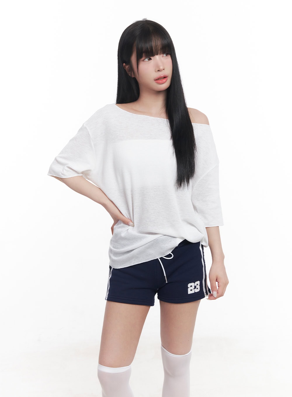 Sheer Loose-Fit Off-Shoulder Top CY527