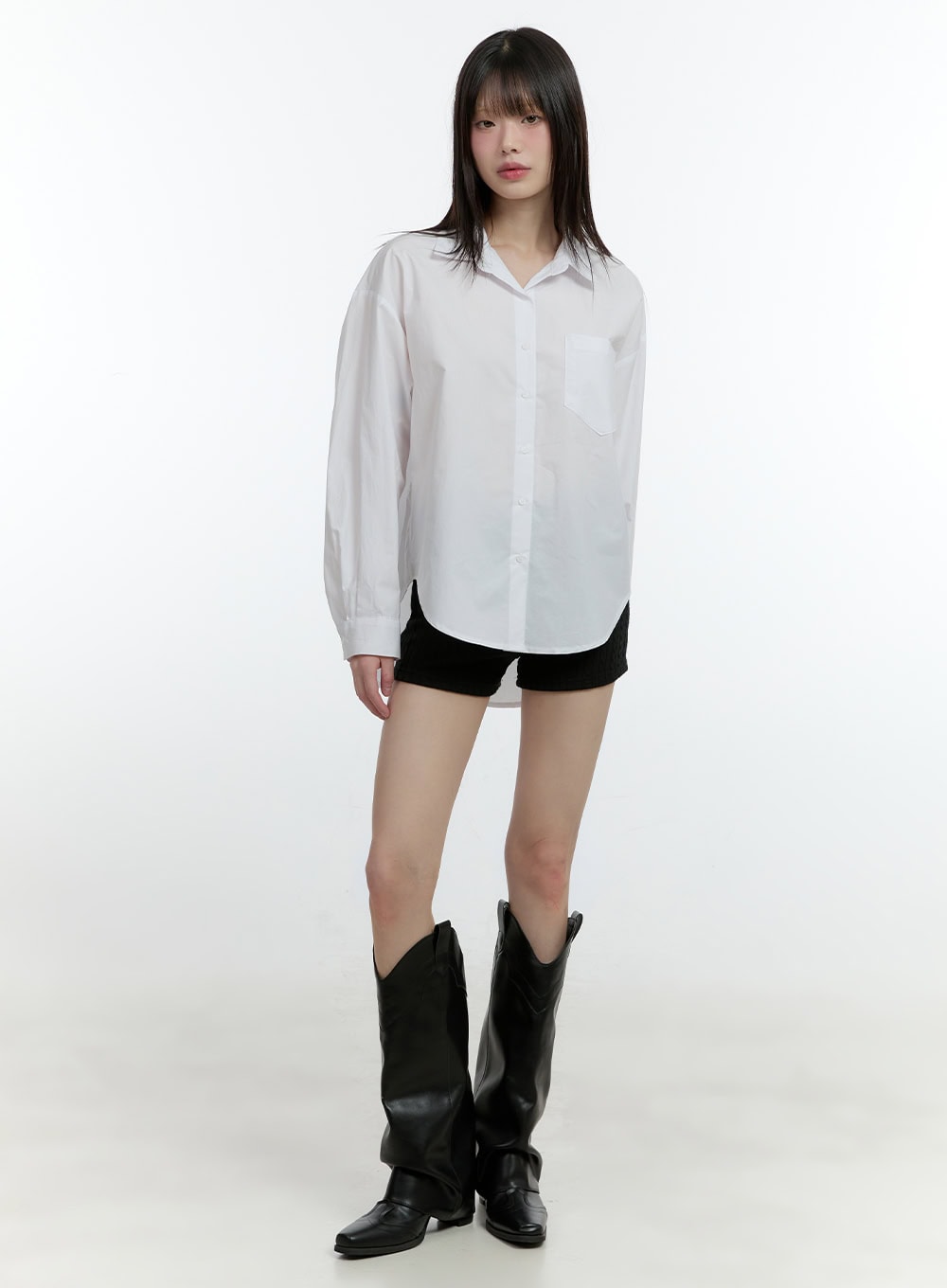 Loose-Fit Collared Button-Up Shirt CF506