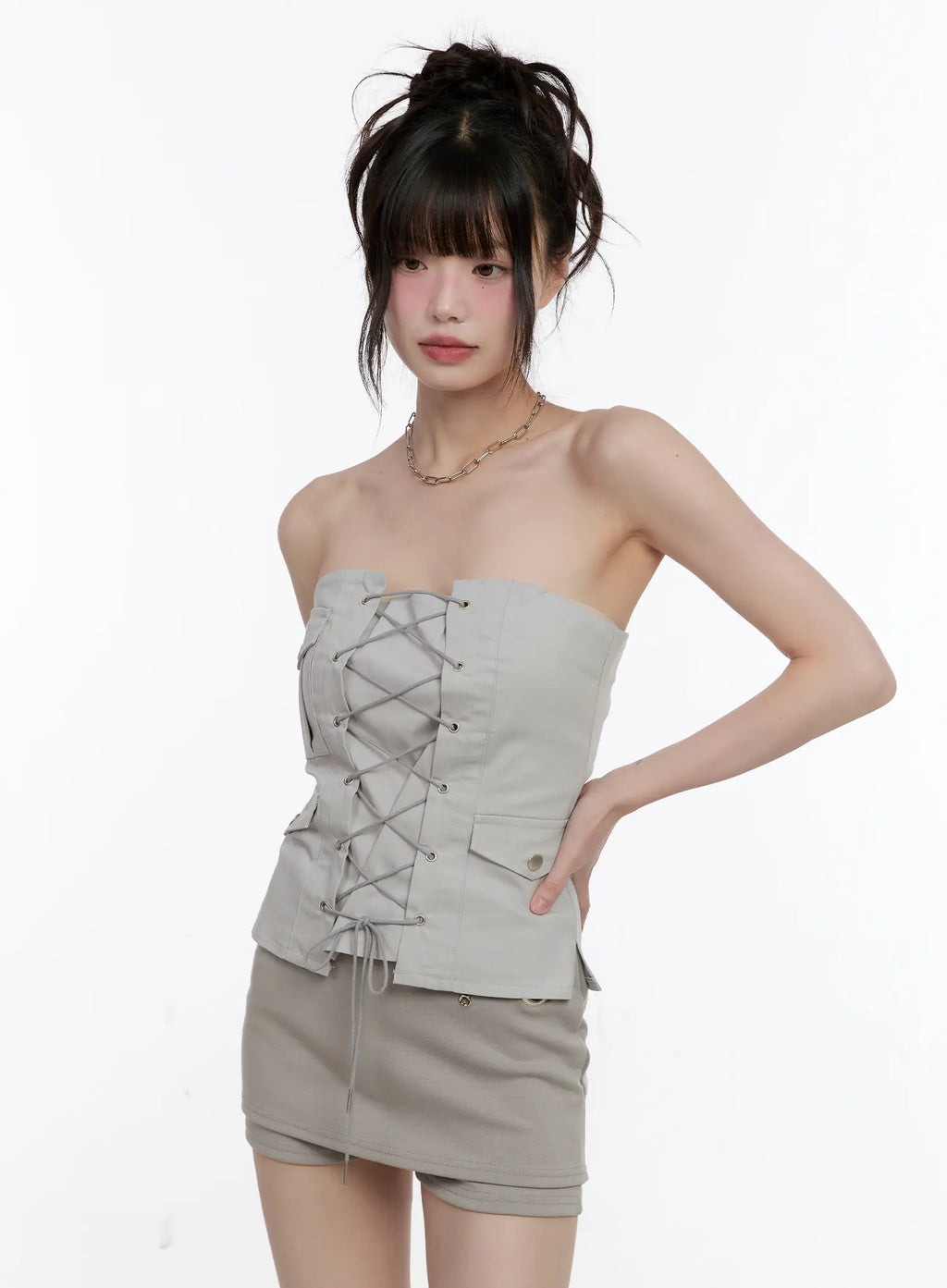 Lace-Up Strapless Corset Top CL507