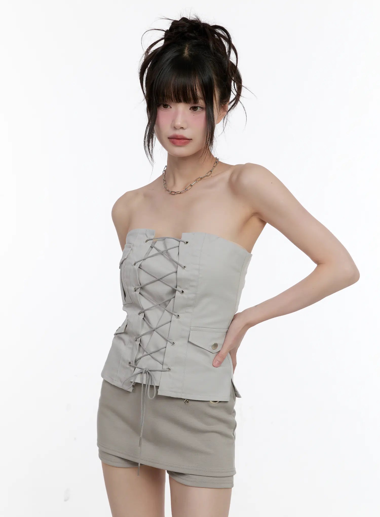 Lace-Up Strapless Corset Top CL507