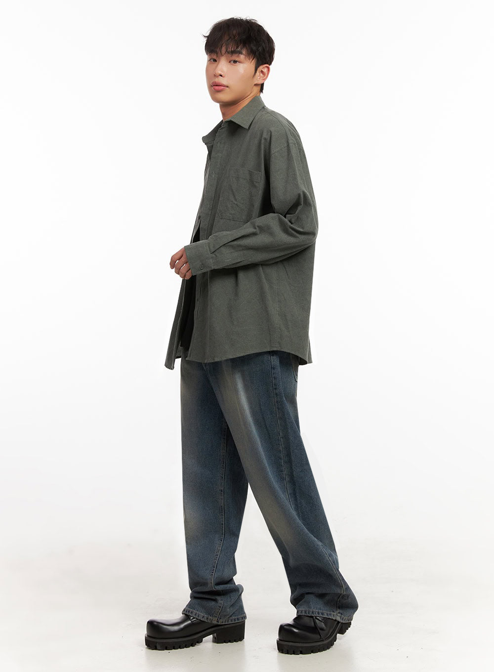 Men's Washed Oversized Collar Shirt ID427