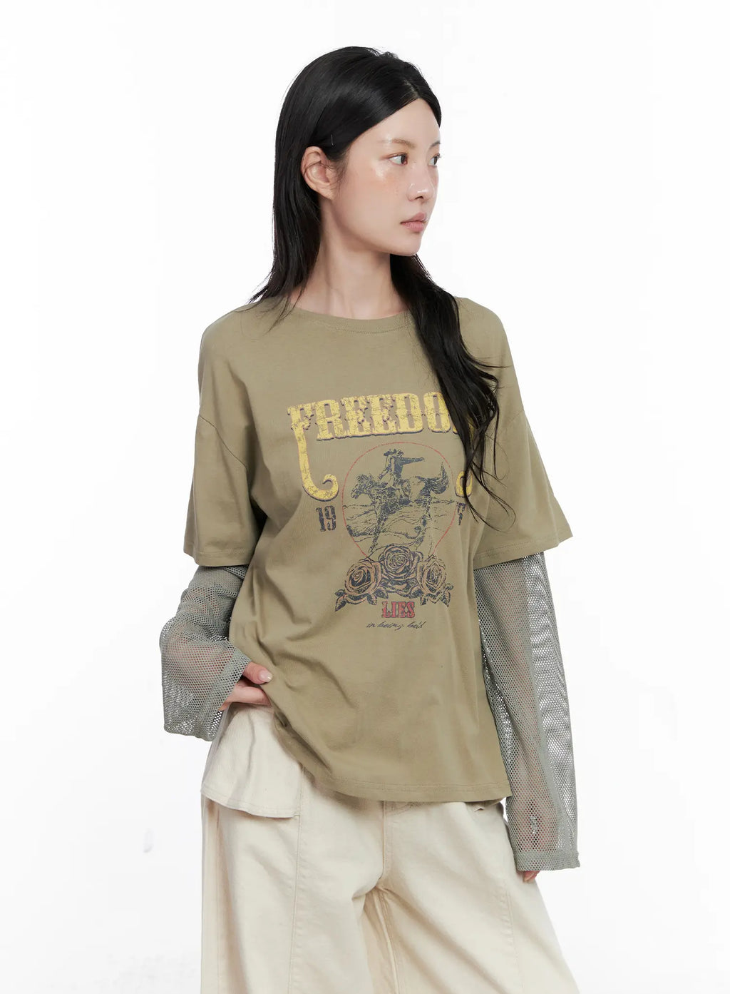 Vintage Graphic Layered Long Sleeve Top CS529