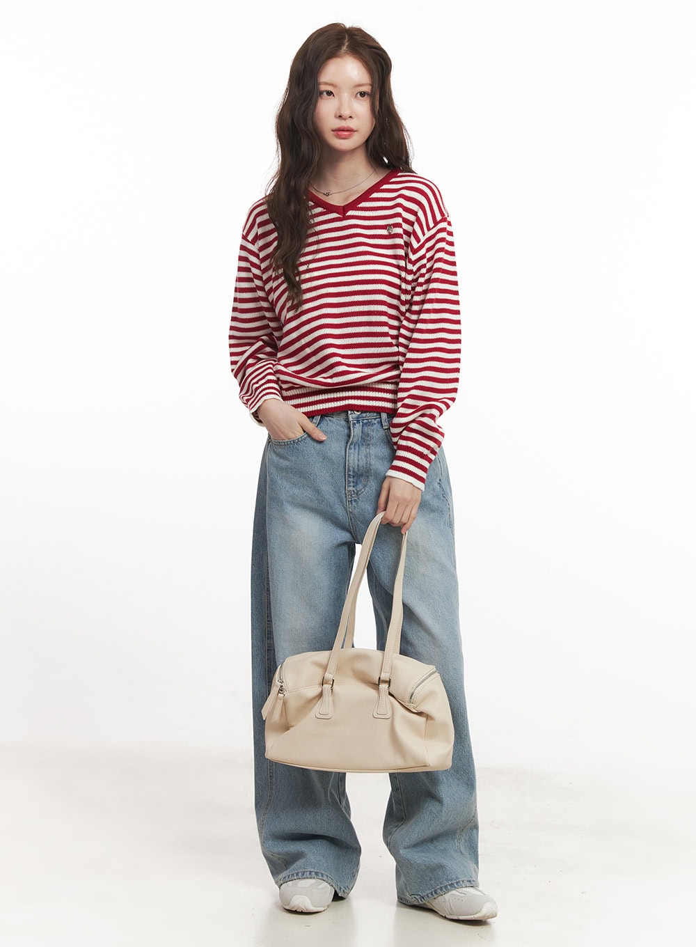 Sweet Apple Stripe V-Neck Sweater CA501