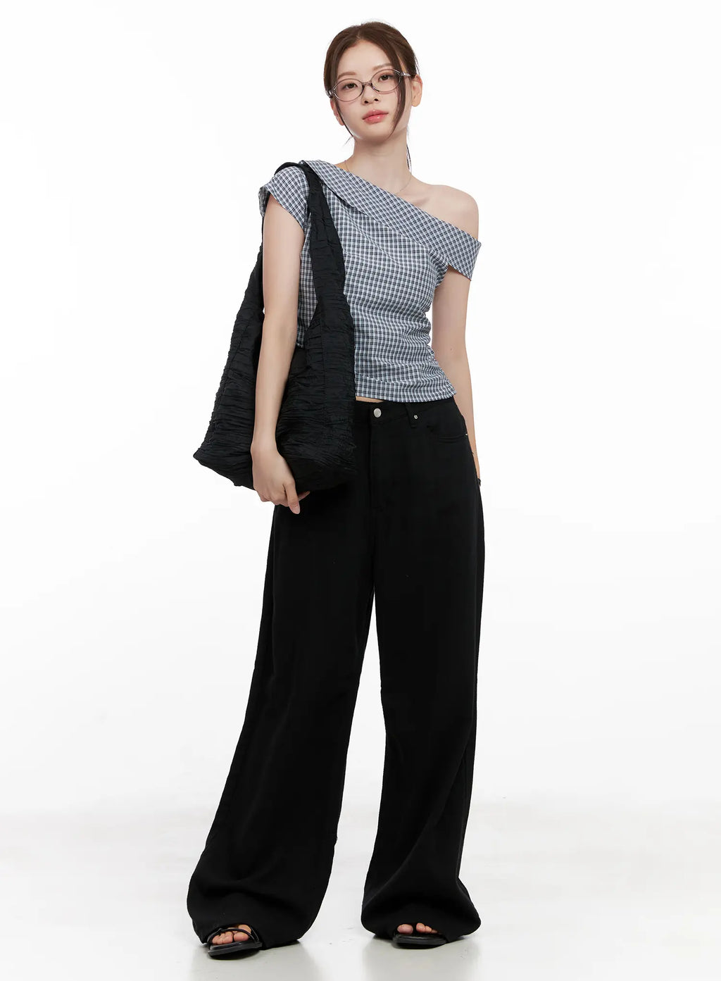 Gingham Off-Shoulder Crop Top CL524