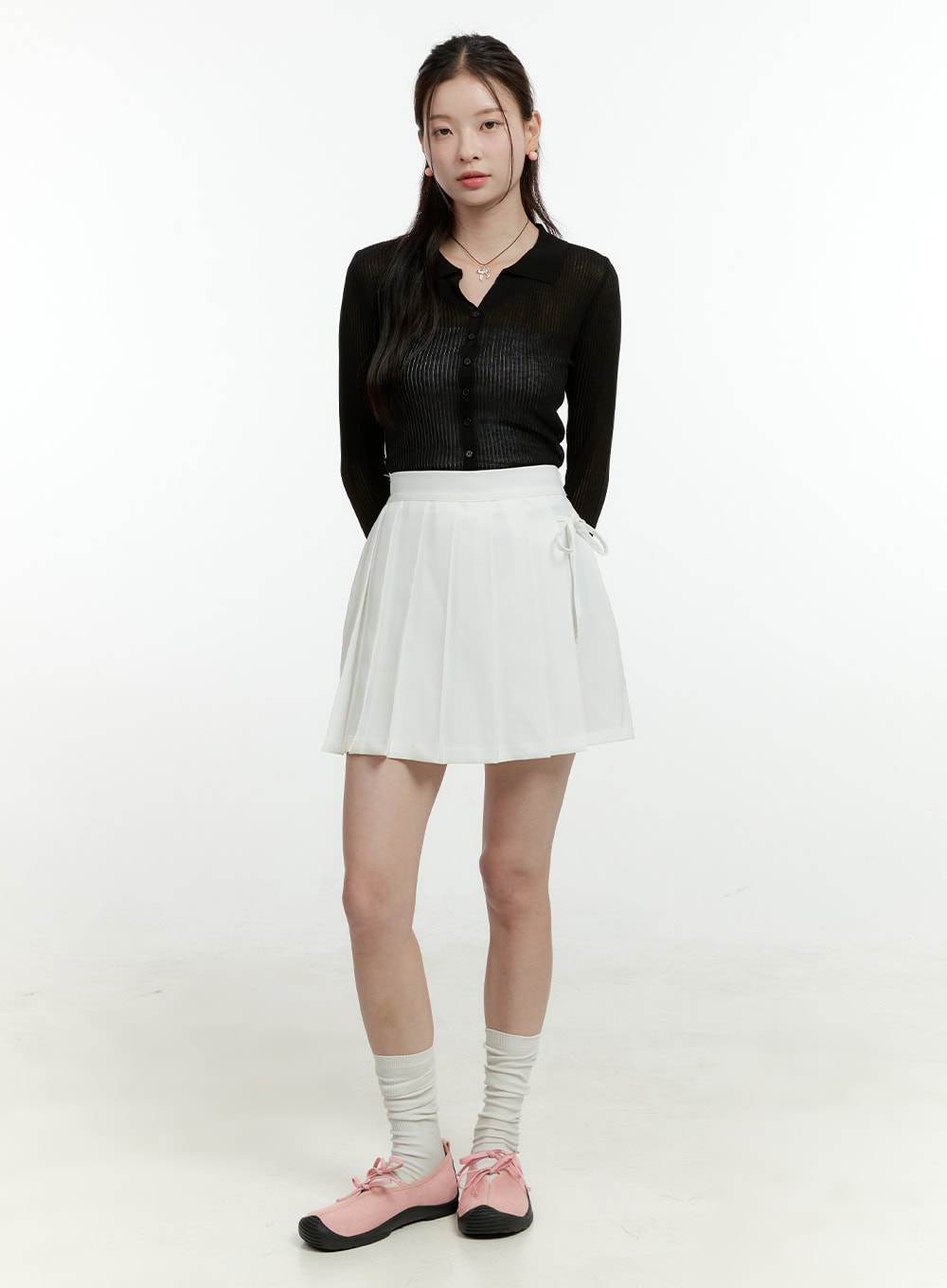 Sheer Ribbed Buttoned Cardigan OL430