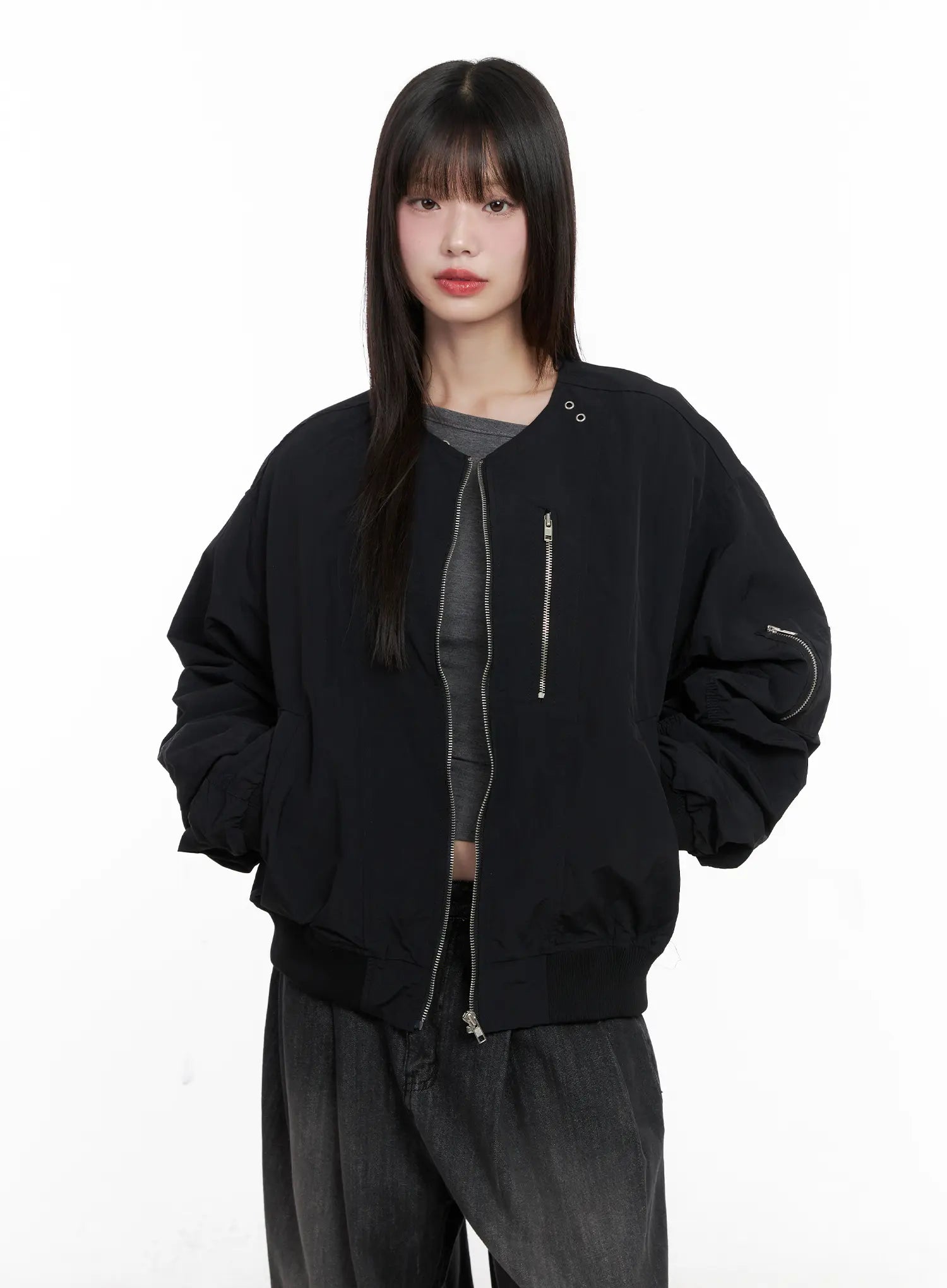 Shirred Oversized Bomber Jacket CG519