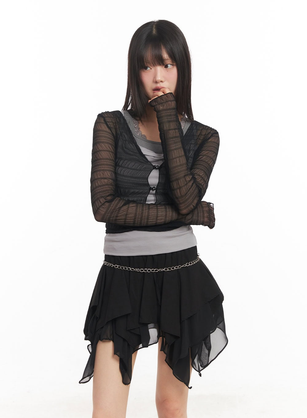 Sheer Chic Buttoned Cardigan CA523