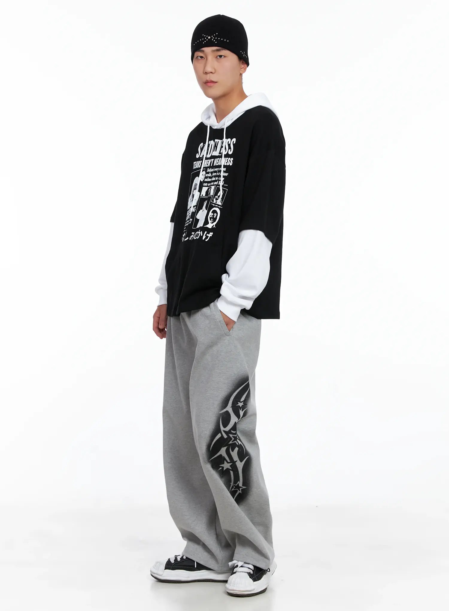 Men's Layered Graphic Hoodie Shirt IG529