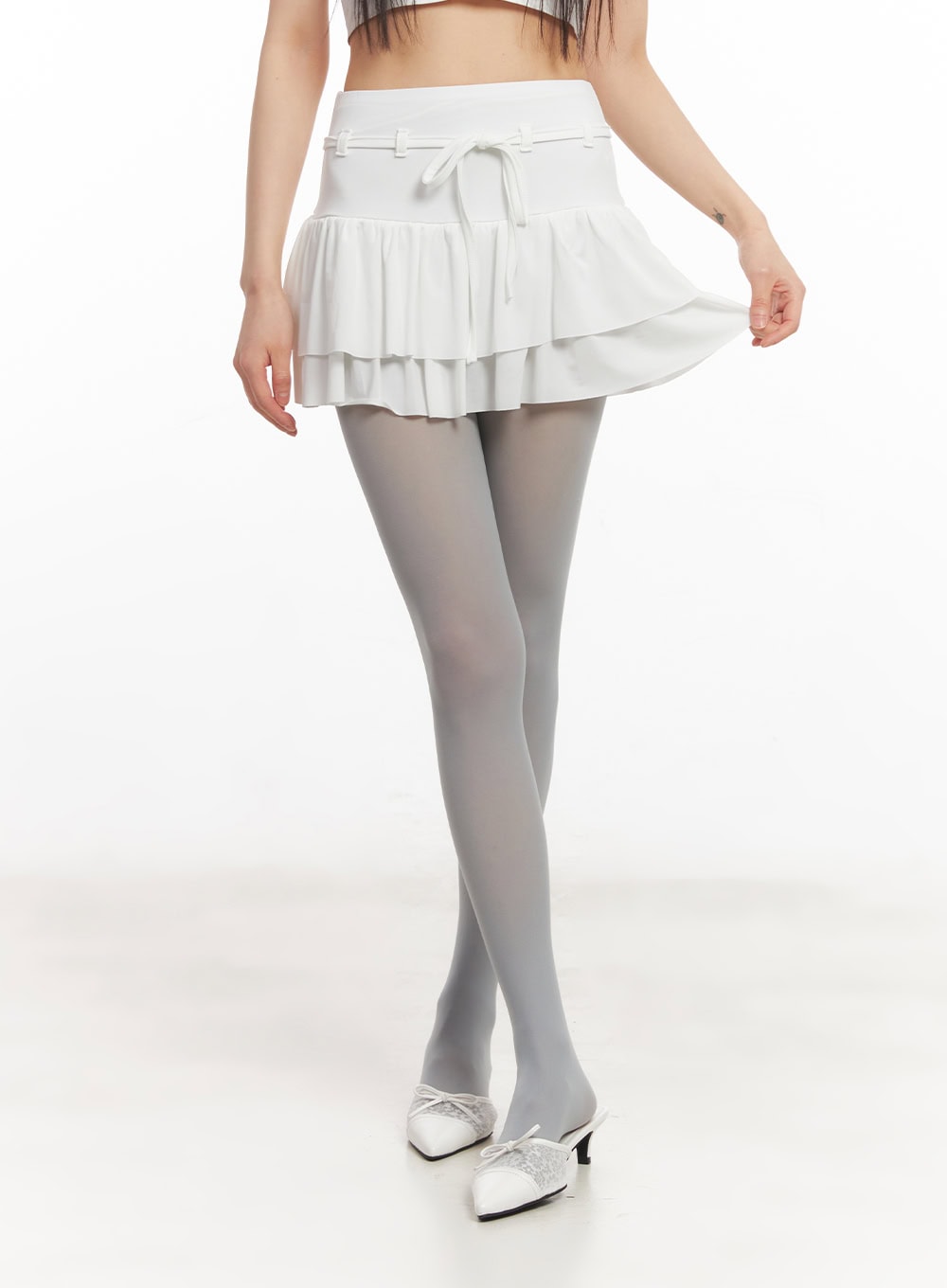 String Ribbon Ruffle Mini Skirt CA522