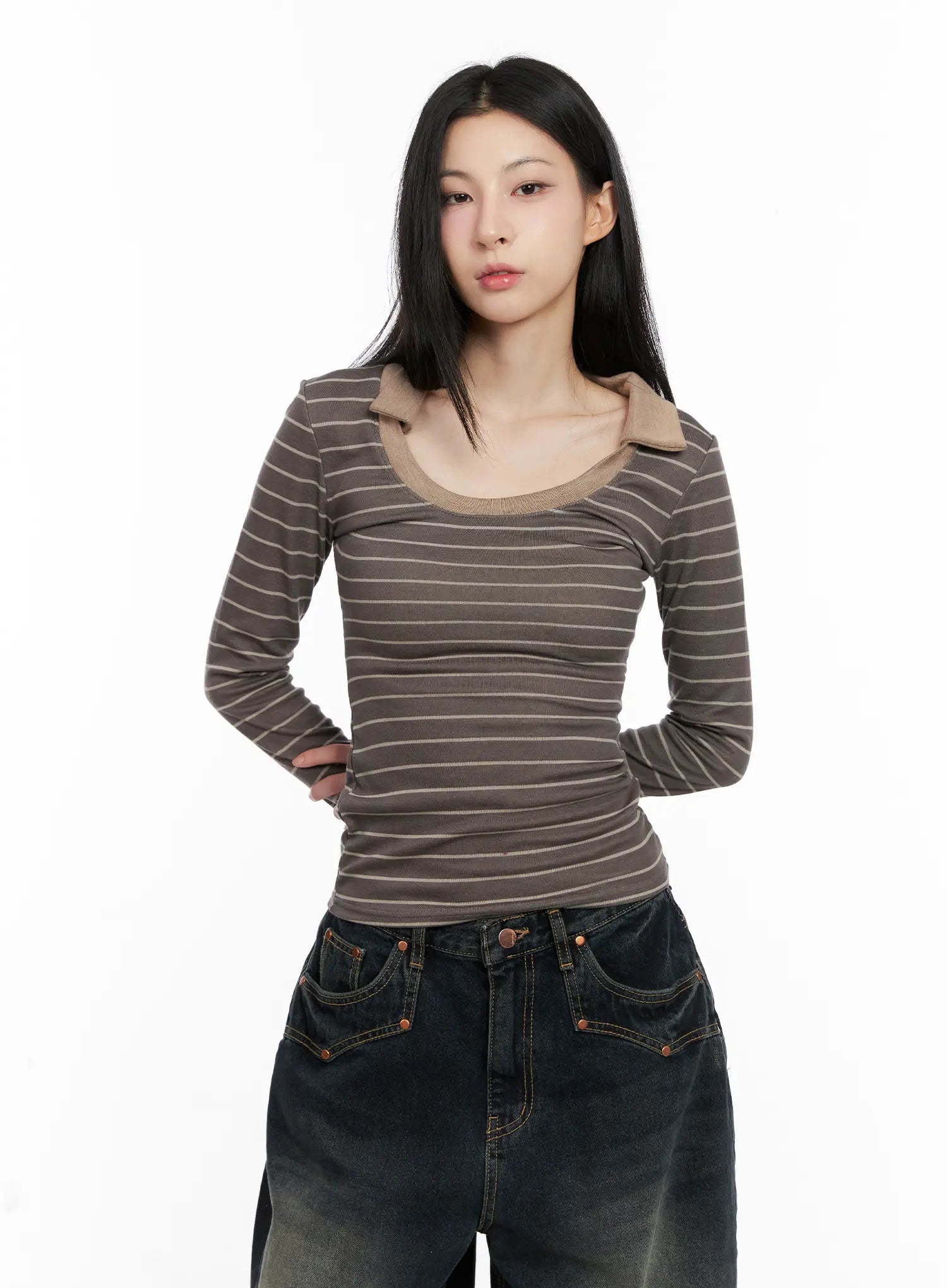 Striped Contrast Long-Sleeve Top CS504