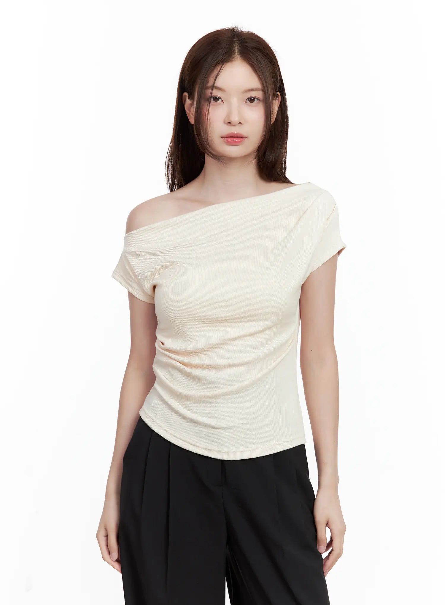 Asymmetrical Off-Shoulder Short-Sleeve Top CL502