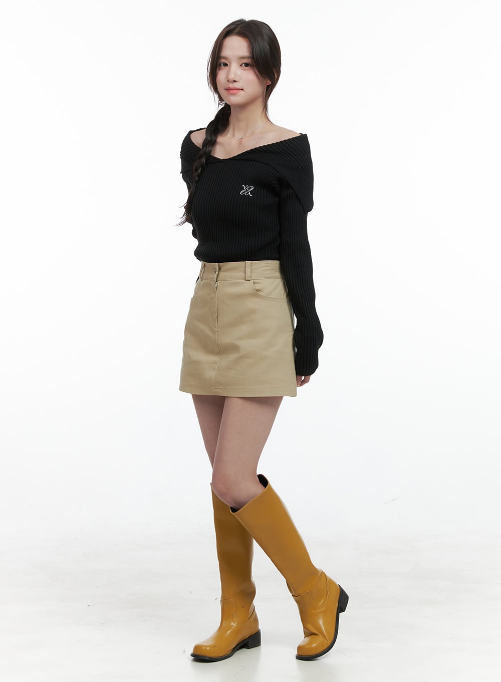 Solid Off Shoulder Knit Top OG409