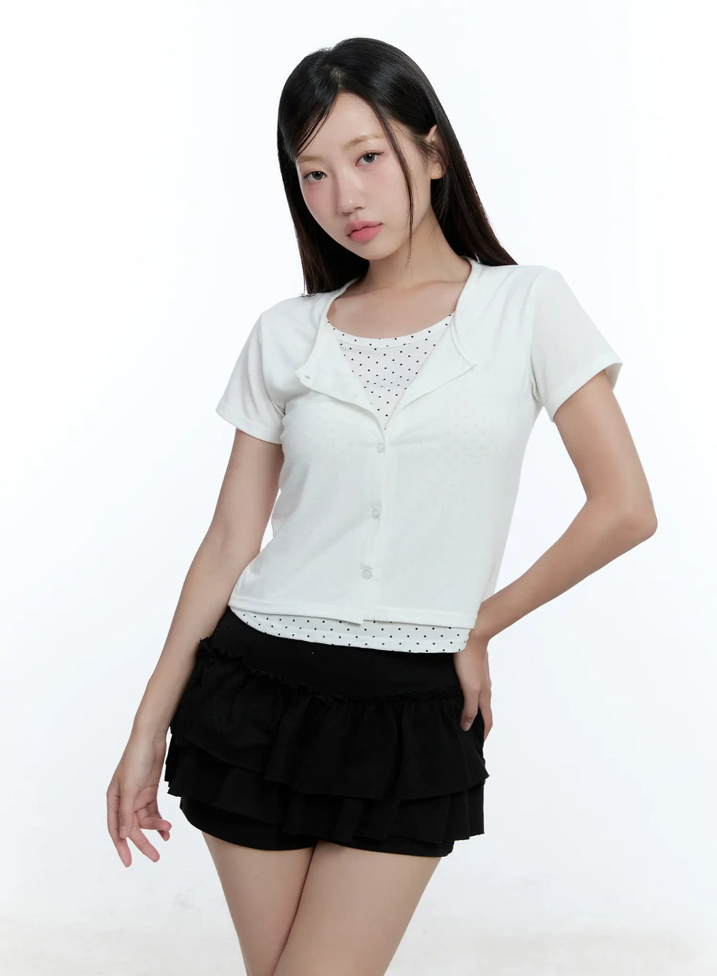 Polka Dot Layered Crop Tee CU526