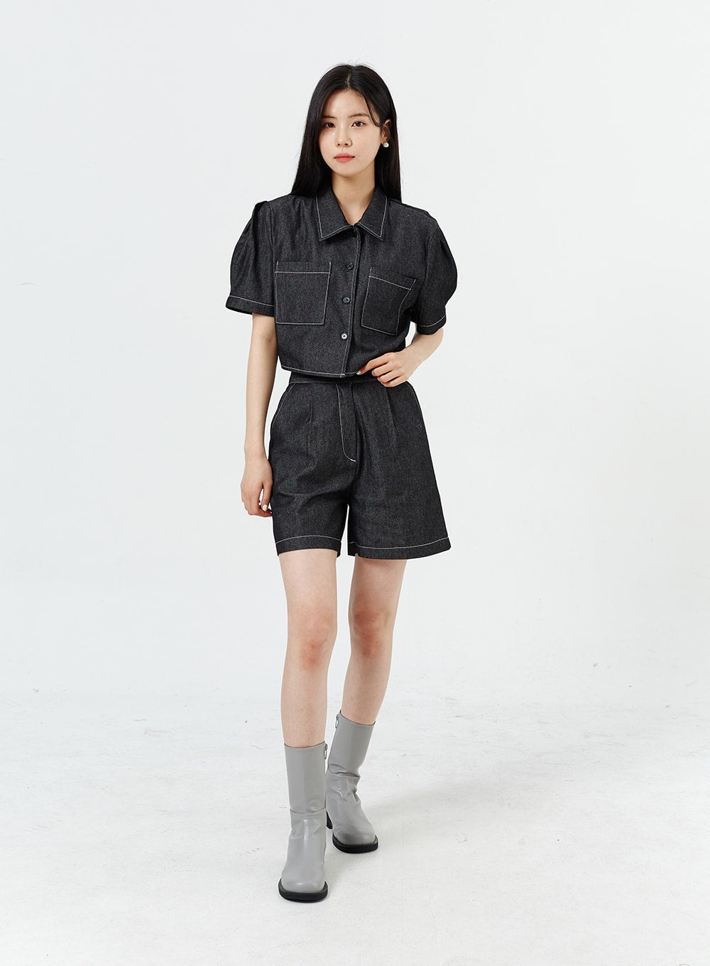 Denim Cropped Shirt OM317