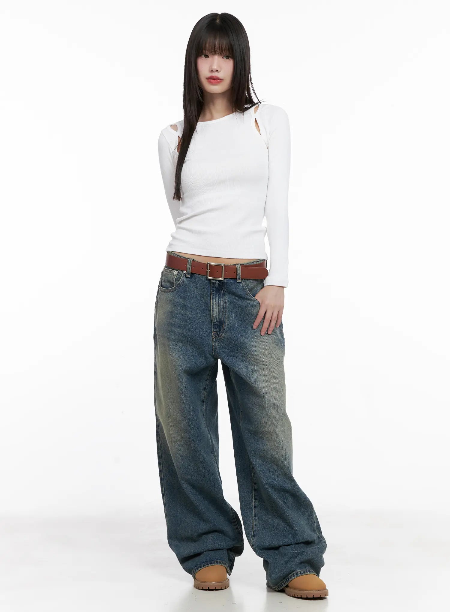 Ribbed Cut-Out Long Sleeve Top CG518