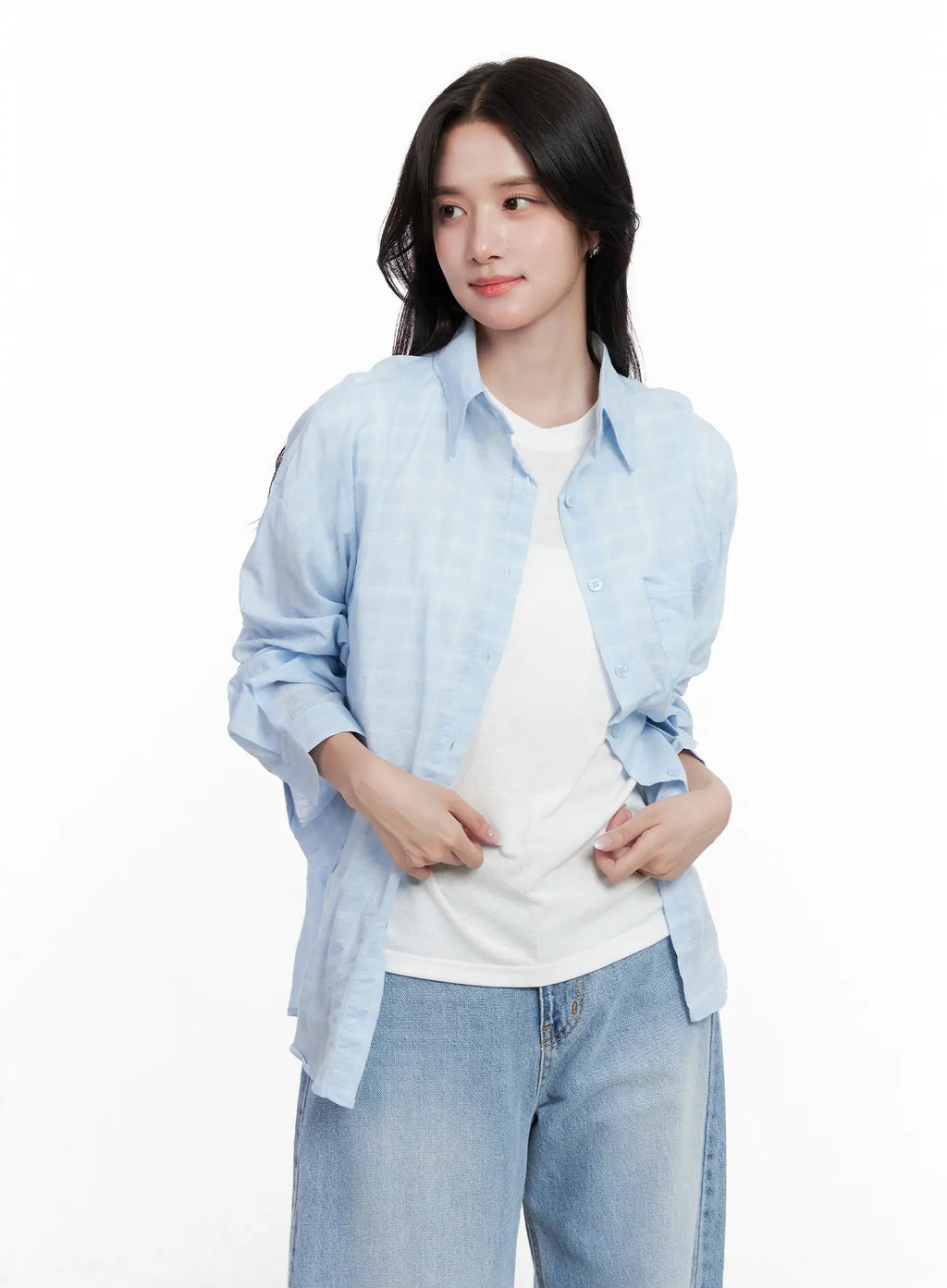 Oversized Plaid Button-Down Shirt CL515