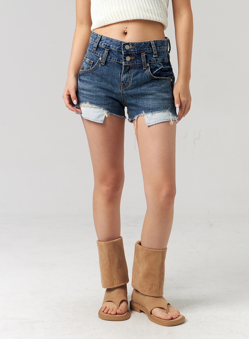 Dark Ripped Denim Shorts CL305