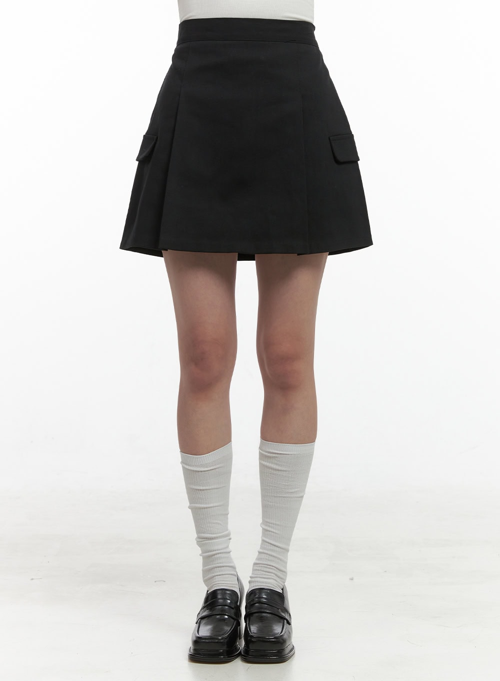 Elegant Solid Mini Skirt with Pockets OS416