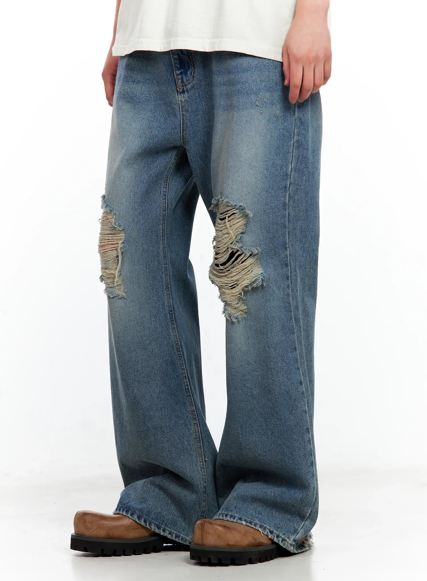 Men's Distressed Wide-Leg Denim Pants IL511