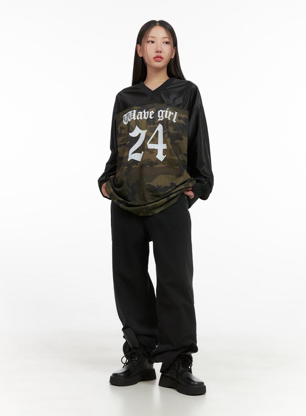 Oversized Camo Print Jersey Long Sleeve CS404