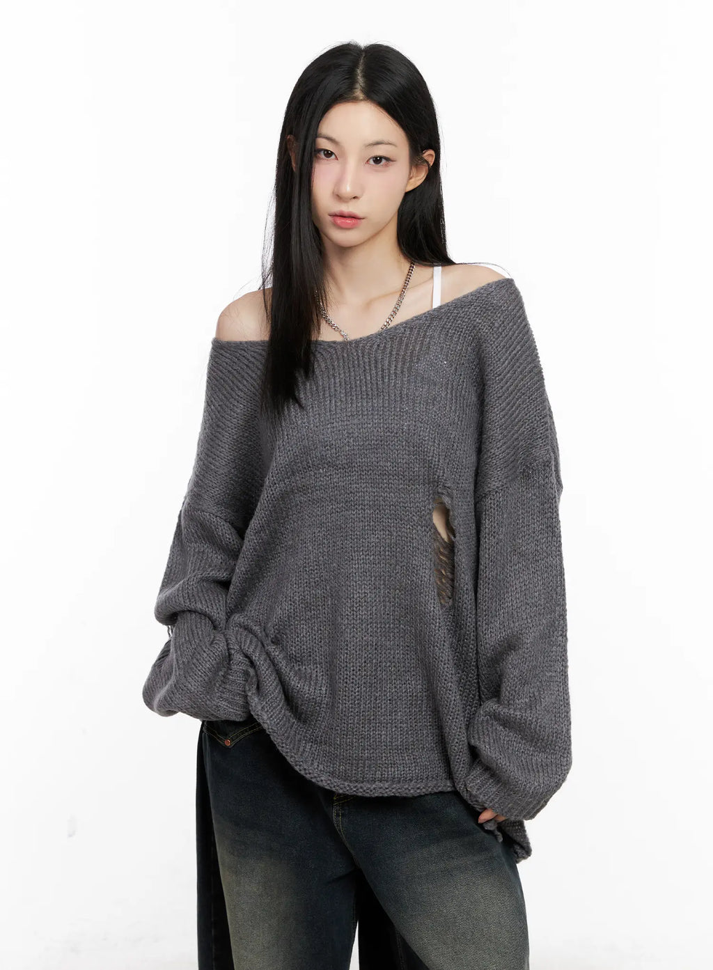 Distressed Loose Knit Sweater CG522