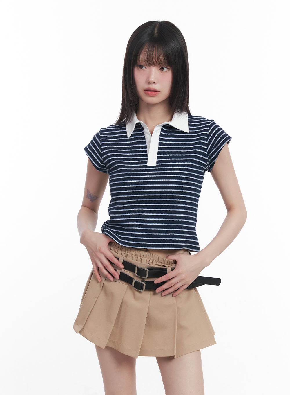 Striped Crop Polo Shirt CU506