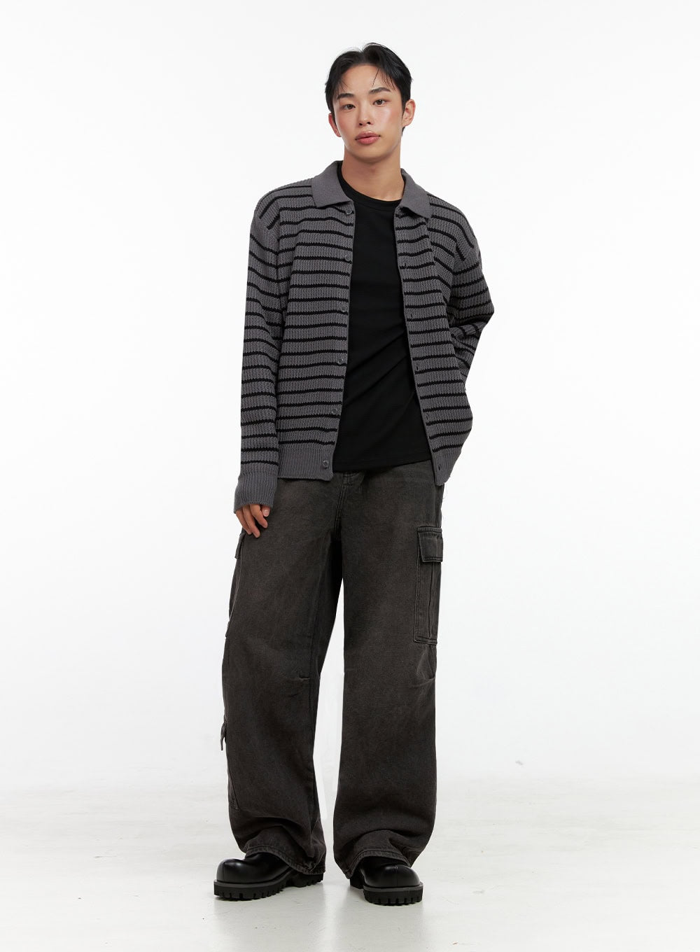 Men's Striped Collared Sweater IN426