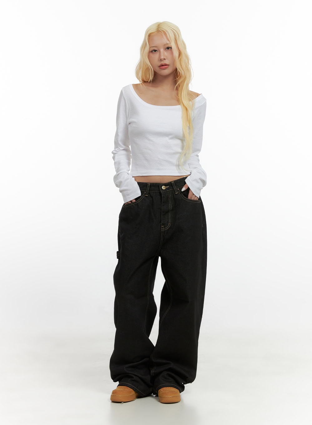 Mara Relaxed Fit Pocketed Cotton Wide Leg Jeans CS426