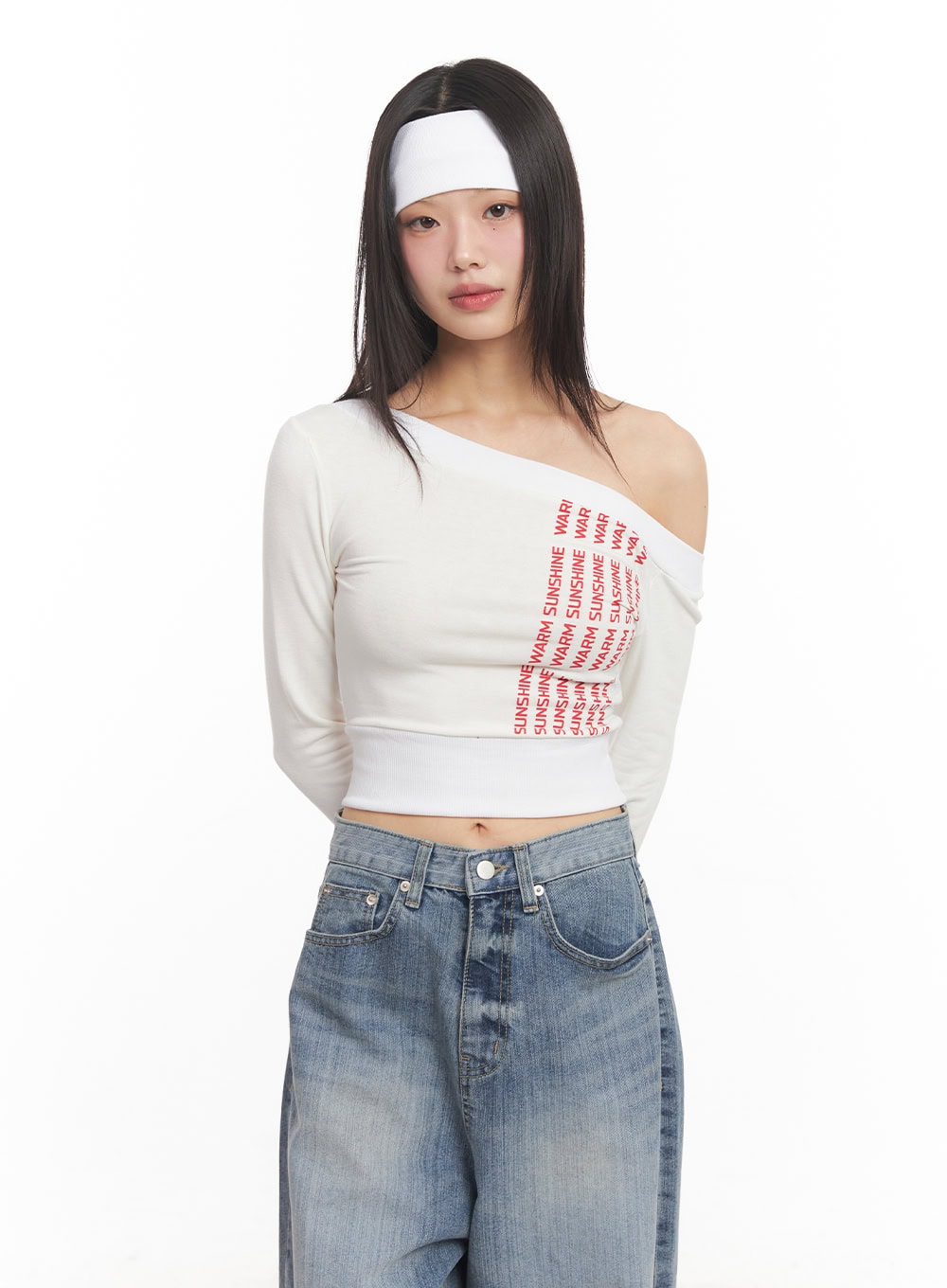 One-Shoulder Wrap Long-Sleeve Crop Top CA522