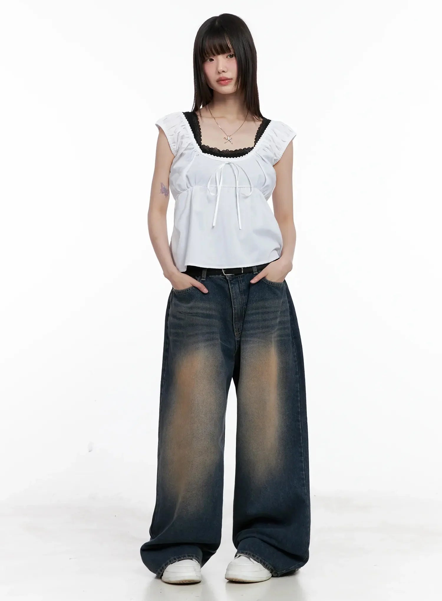 Solji Acid Washed Wide-Leg Jeans IL531