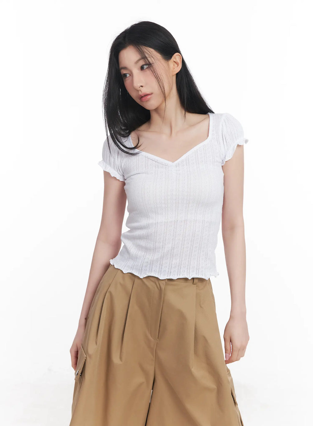 Frill V-Neck Crop Tee CU510