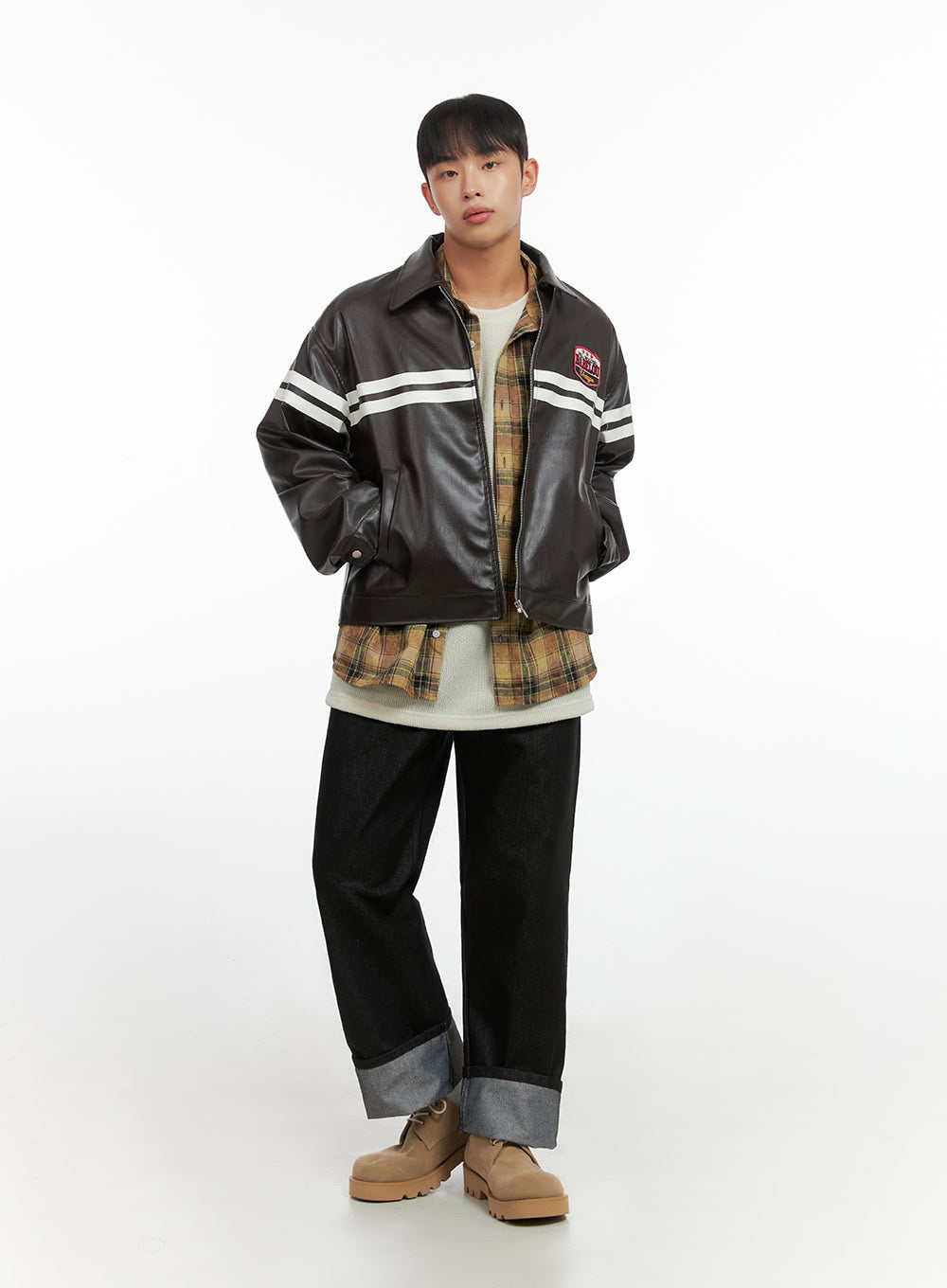 Men's Patched Zip-Up Rider Jacket IO420