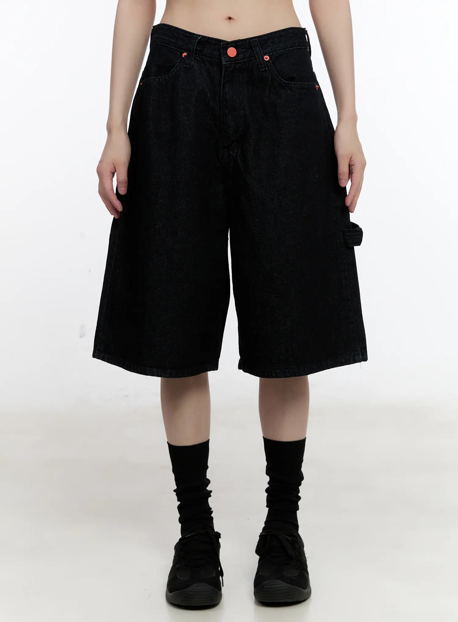 Red Text Graphic Embroidered Jorts CL504