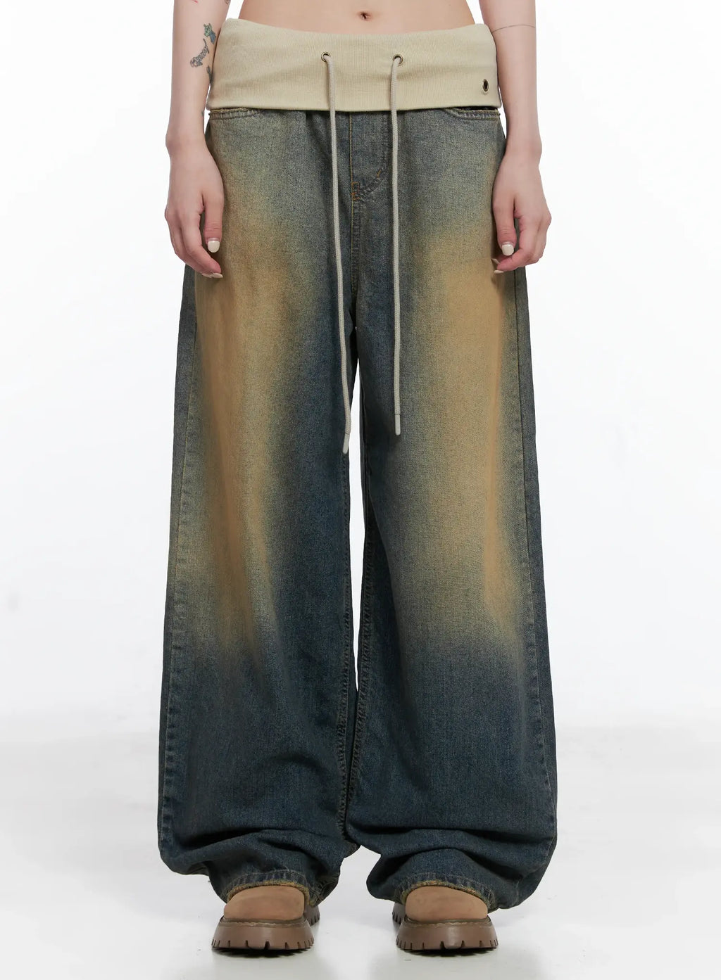 Jemma Folded Waist Washed Baggy Jeans CS512