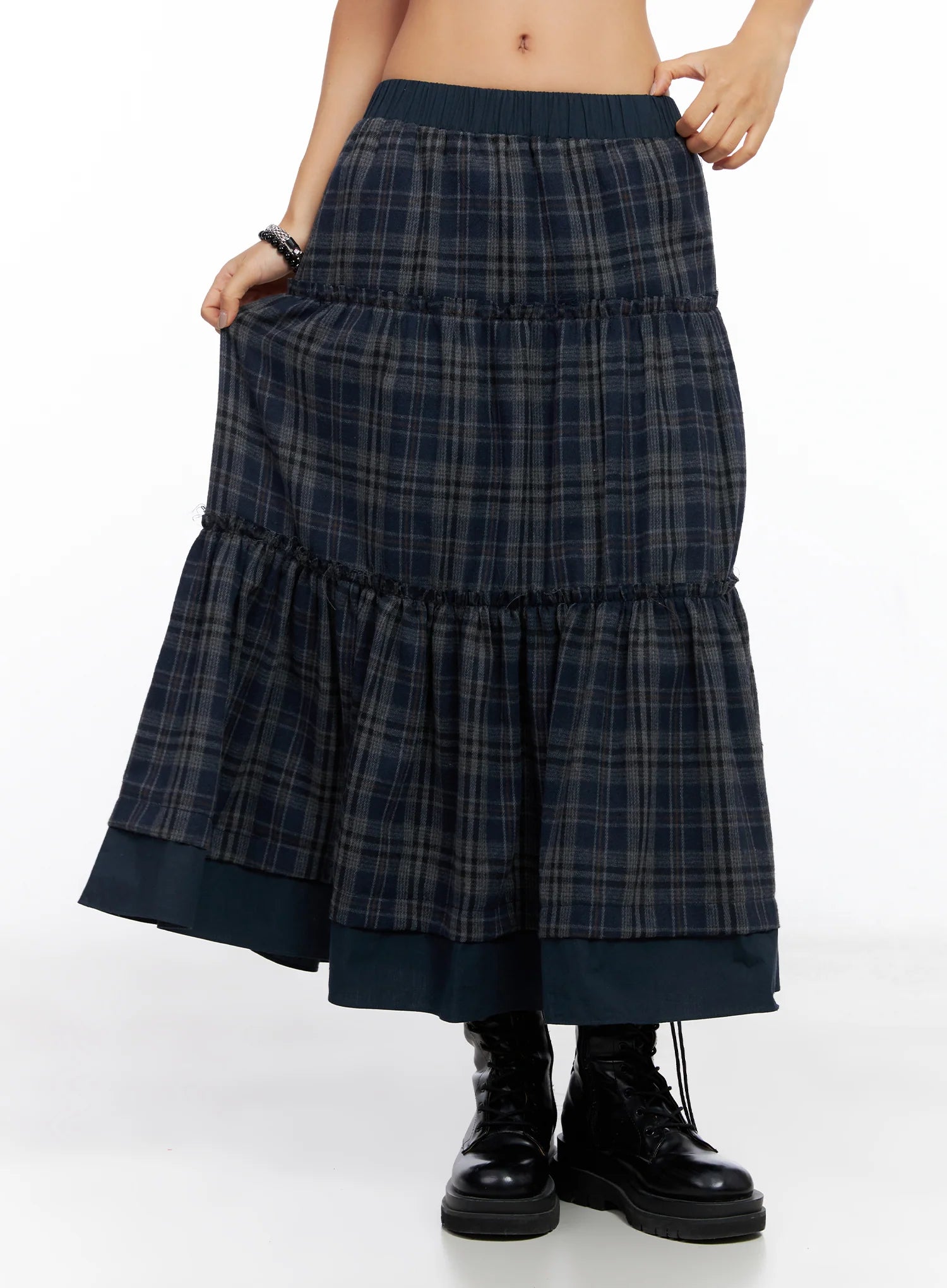 Plaid Tiered Maxi Skirt CO515