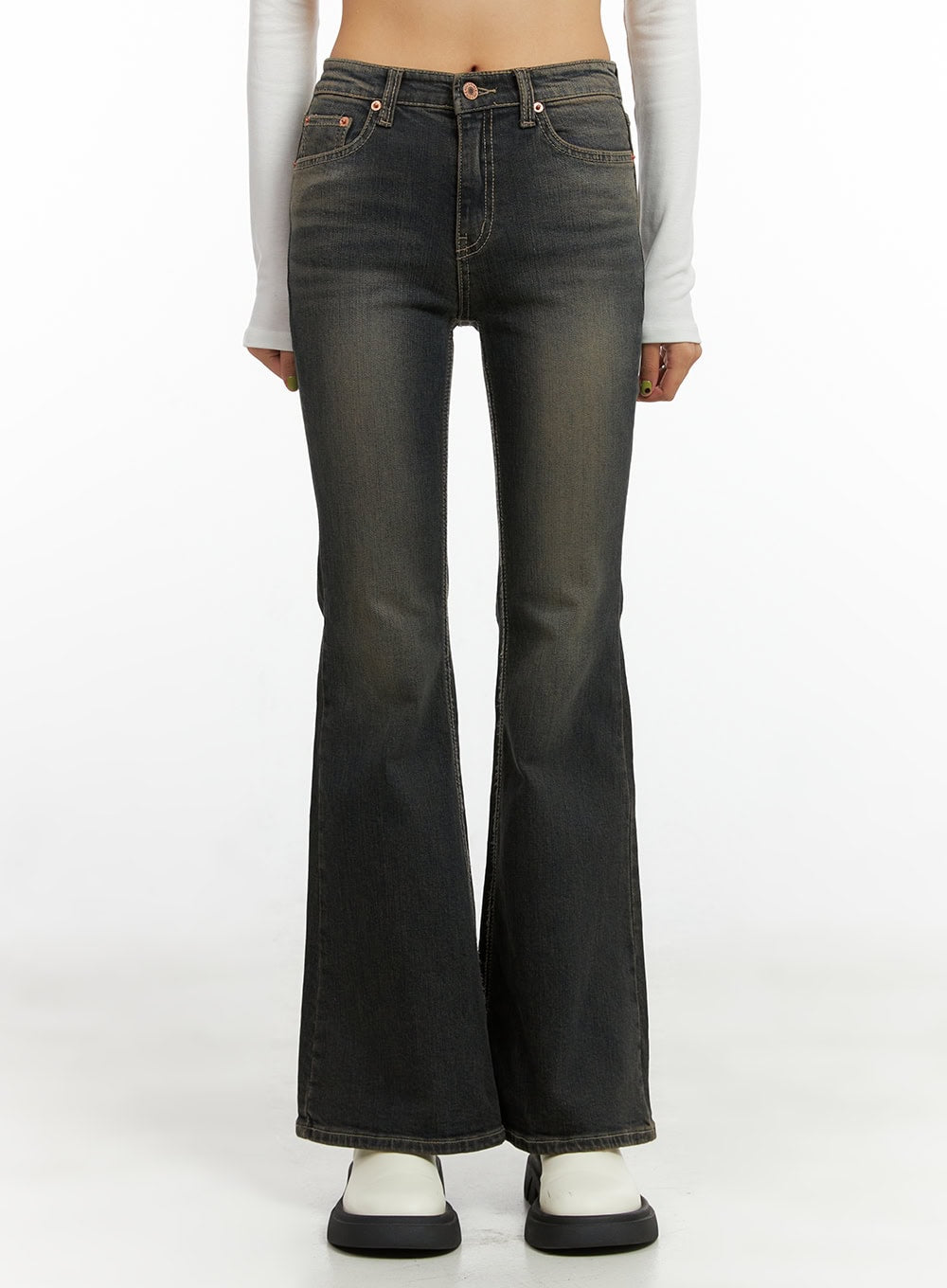 Paisley Slim-Fit Bootcut Washed Jeans CO424