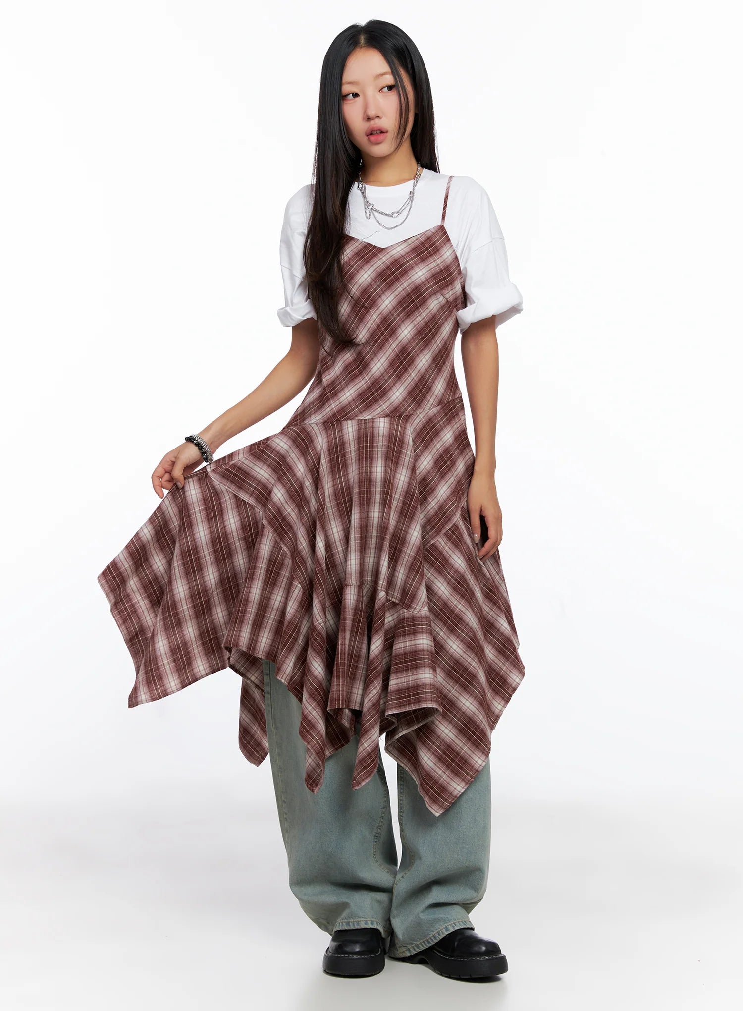 Asymmetrical Plaid Maxi Dress CO515