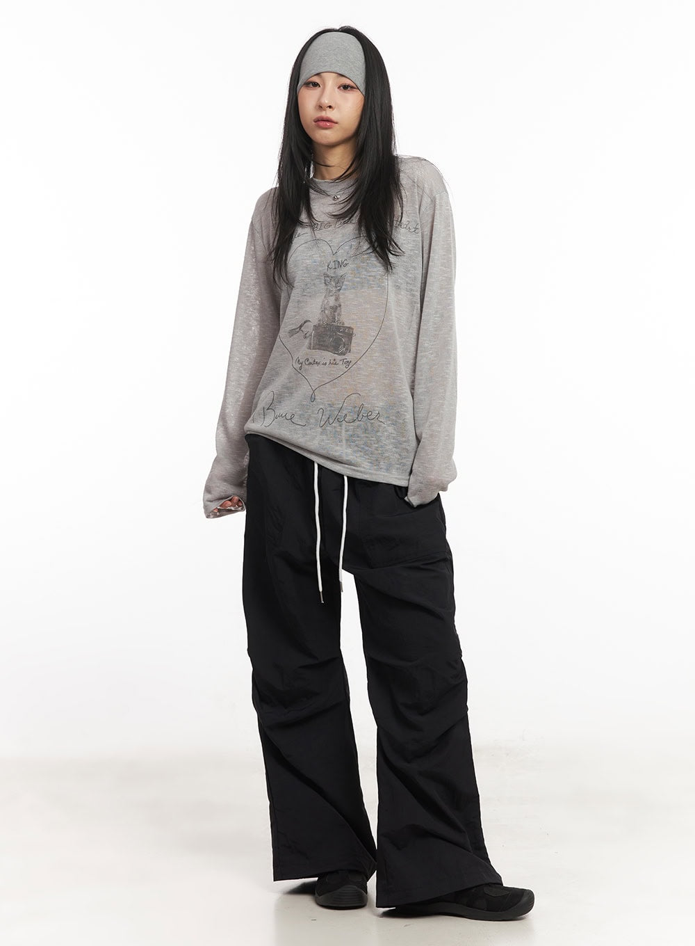 Sheer Art Graphic Long-Sleeve Top CA504