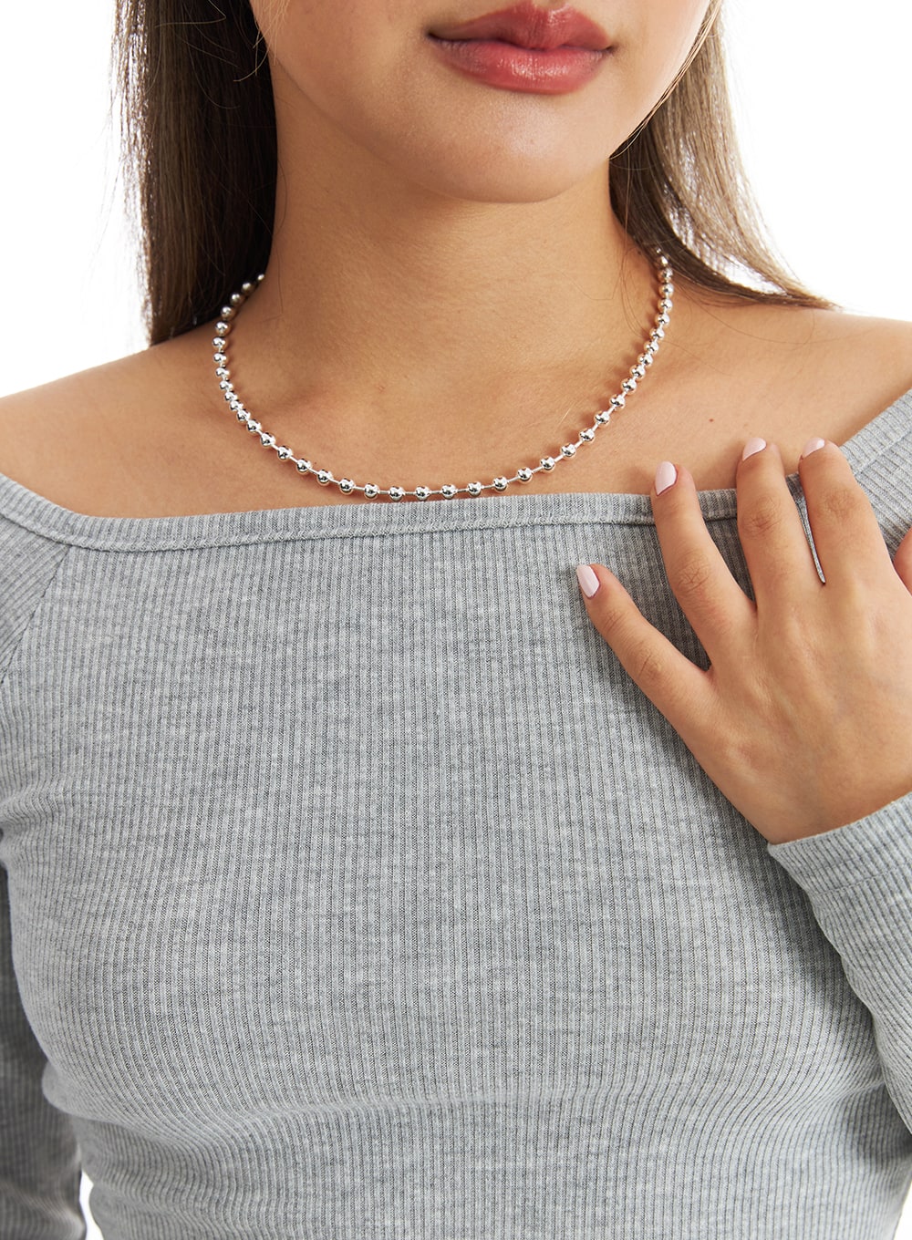 Elegant Silver Beaded Choker CO318