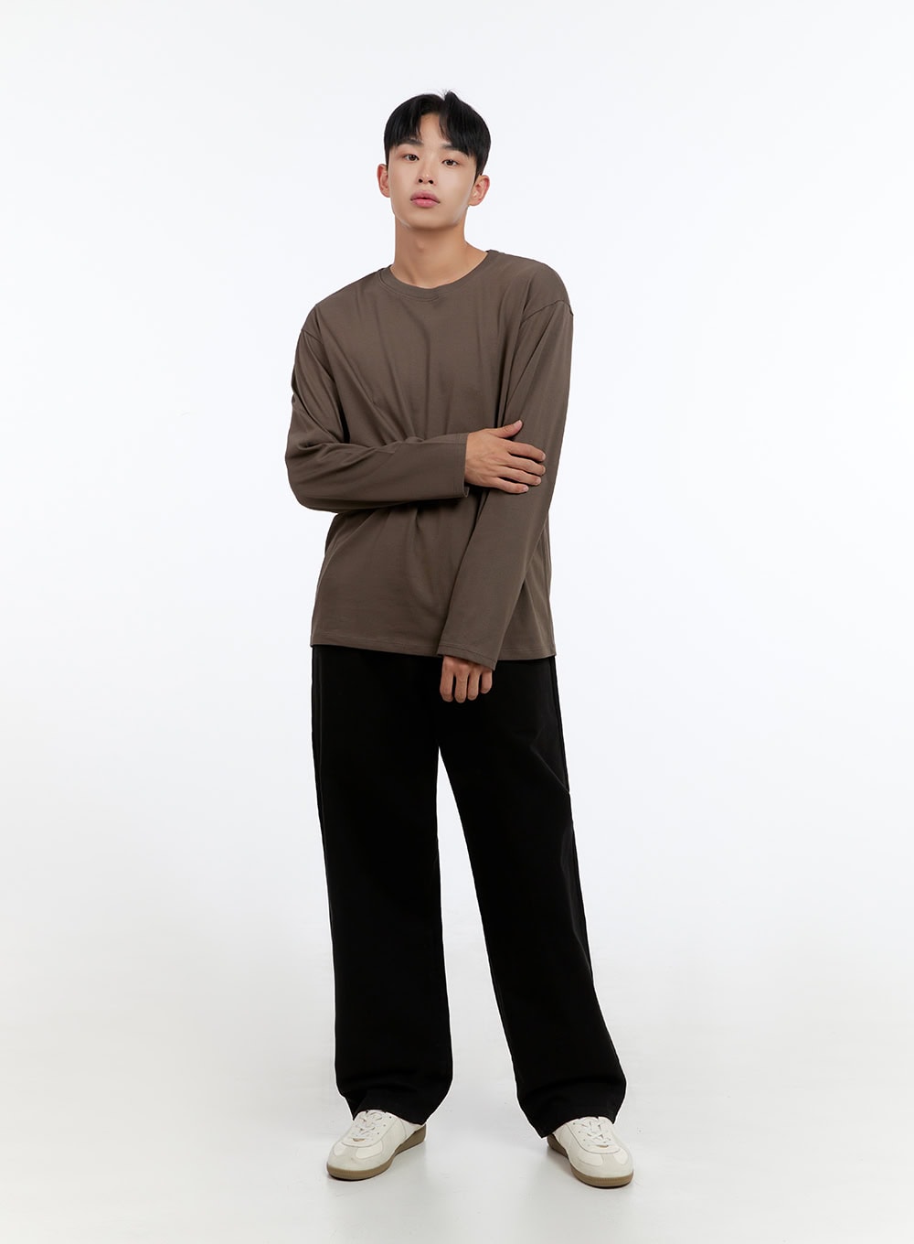 Men's Basic Cotton Long Sleeve T-Shirt (Brown) IS412