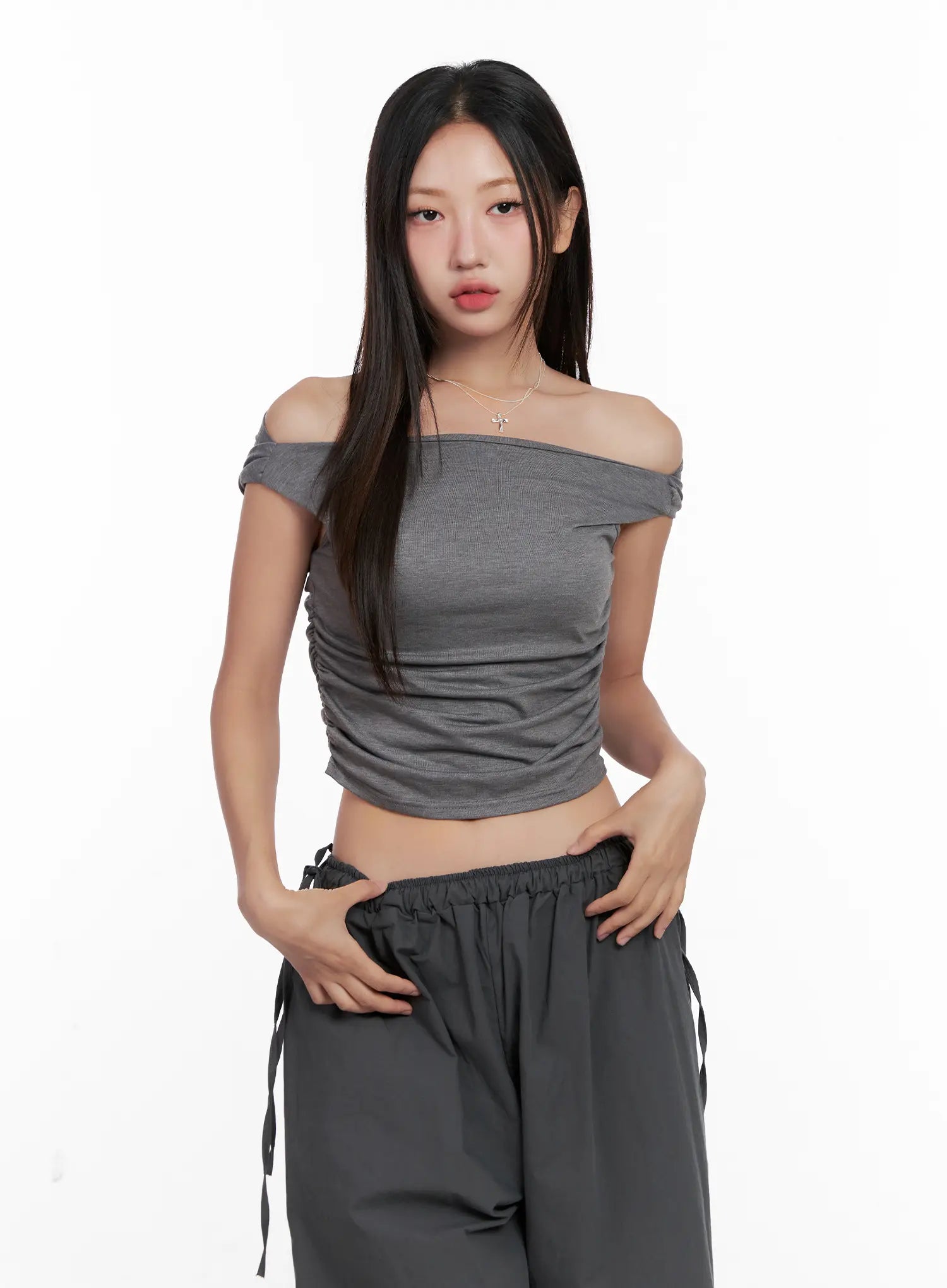 Off-Shoulder Draped Short Sleeve Top CL518