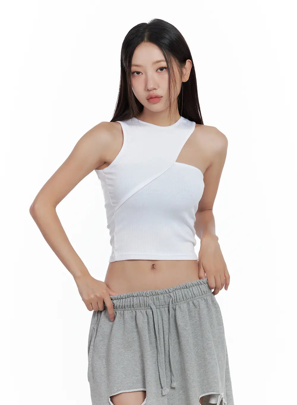 Asymmetric Ribbed Cropped Tank CL508