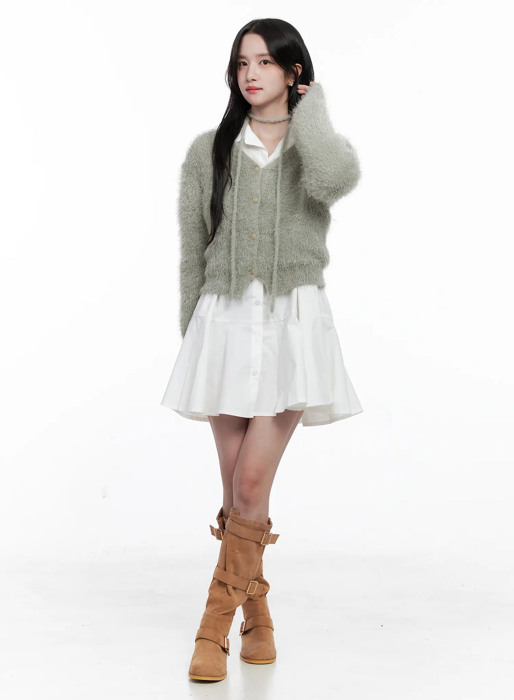 Fluffy Knit Cardigan & Scarf Set CS519